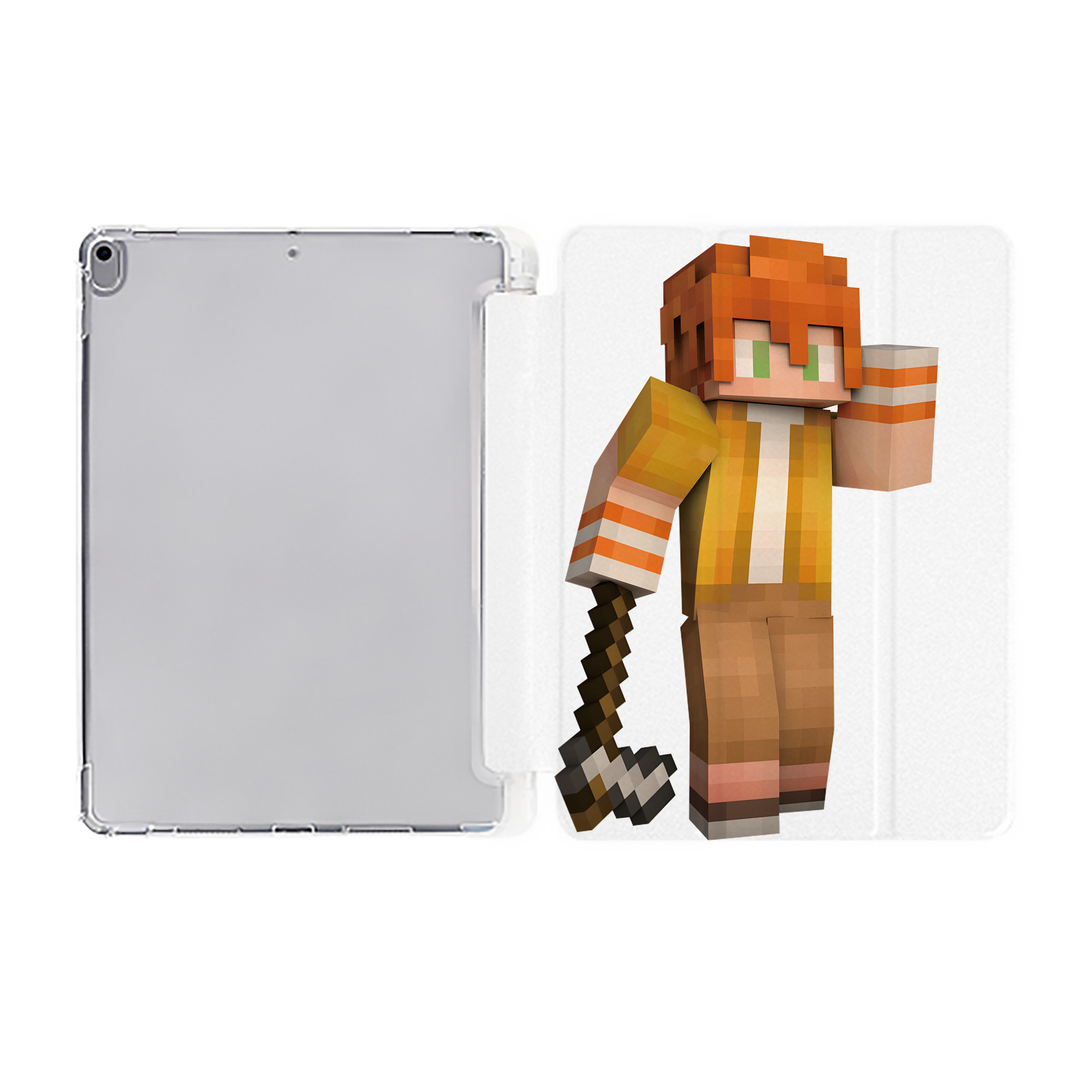 （画像用） マインクラフト ブロックの世界 Minecraft MC Block world IPad ケース ペン収納付き 三つ折りスタンド PUレザー×シリコン 対応機種9.5/10.5/10.9インチ